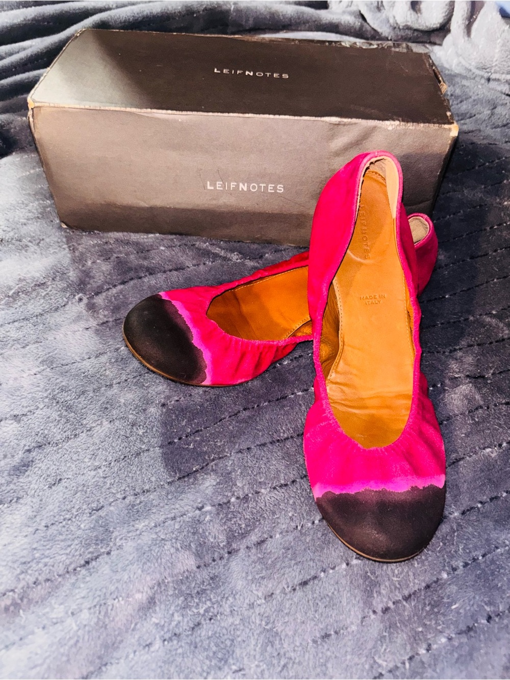 Anthropologie Hot Pink and Black Round Toe Ballet Flats